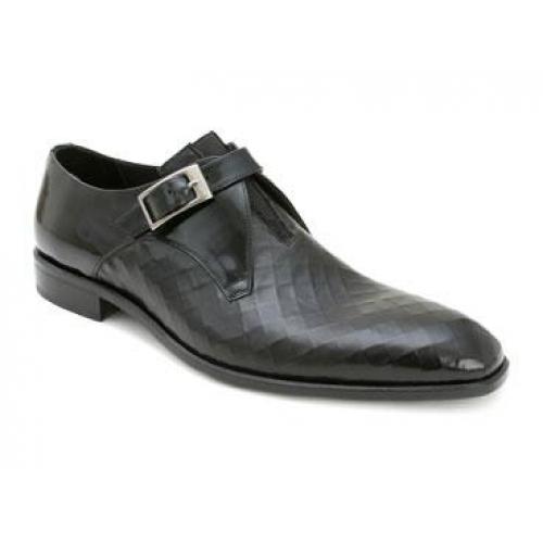 Mezlan "Villa" Black Genuine Italian Calfskin Shoes With Monk Strap